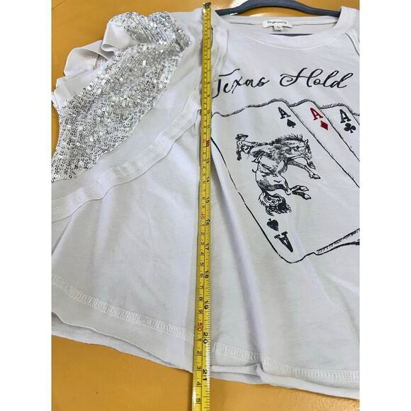 Originality Texas Hold ‘Em Playing Cards White Sequin Graphic Tee Size Large NWT - Picture 6 of 6